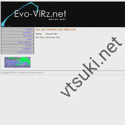 Homepage of Evo-ViRz.net experimental website coded in PHP.