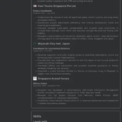 About Me page integrated with main site